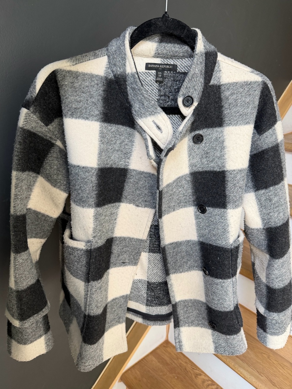 Banana Republic Black and White Plaid Coat